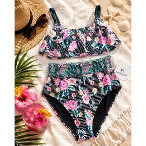 ARIZONA Jean Co Floral Stripe Bikini Set NWT Size Small